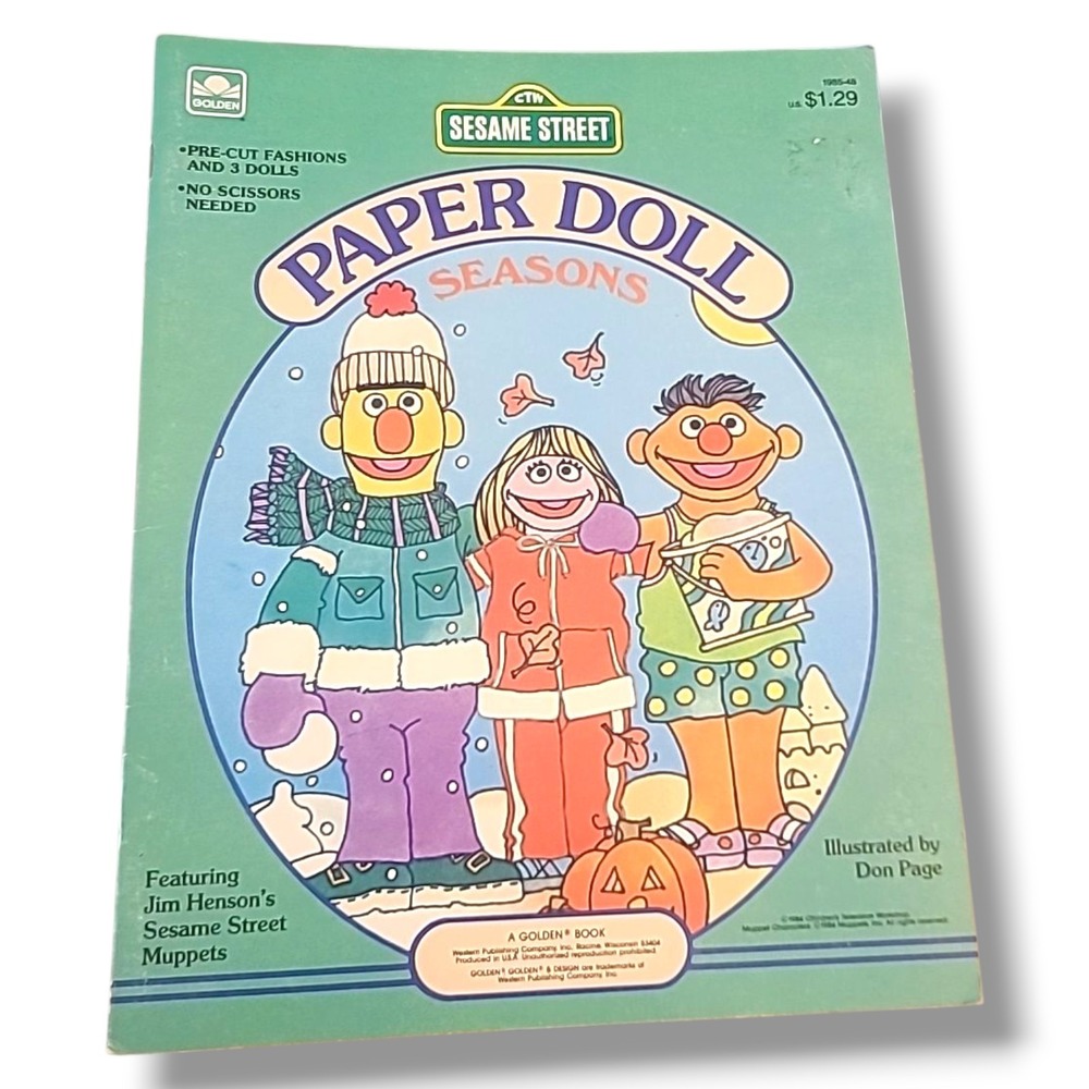 Sesame Street Paper Doll Seasons‎ Golden Book Bert Ernie Pre-Cut Fashions 1984